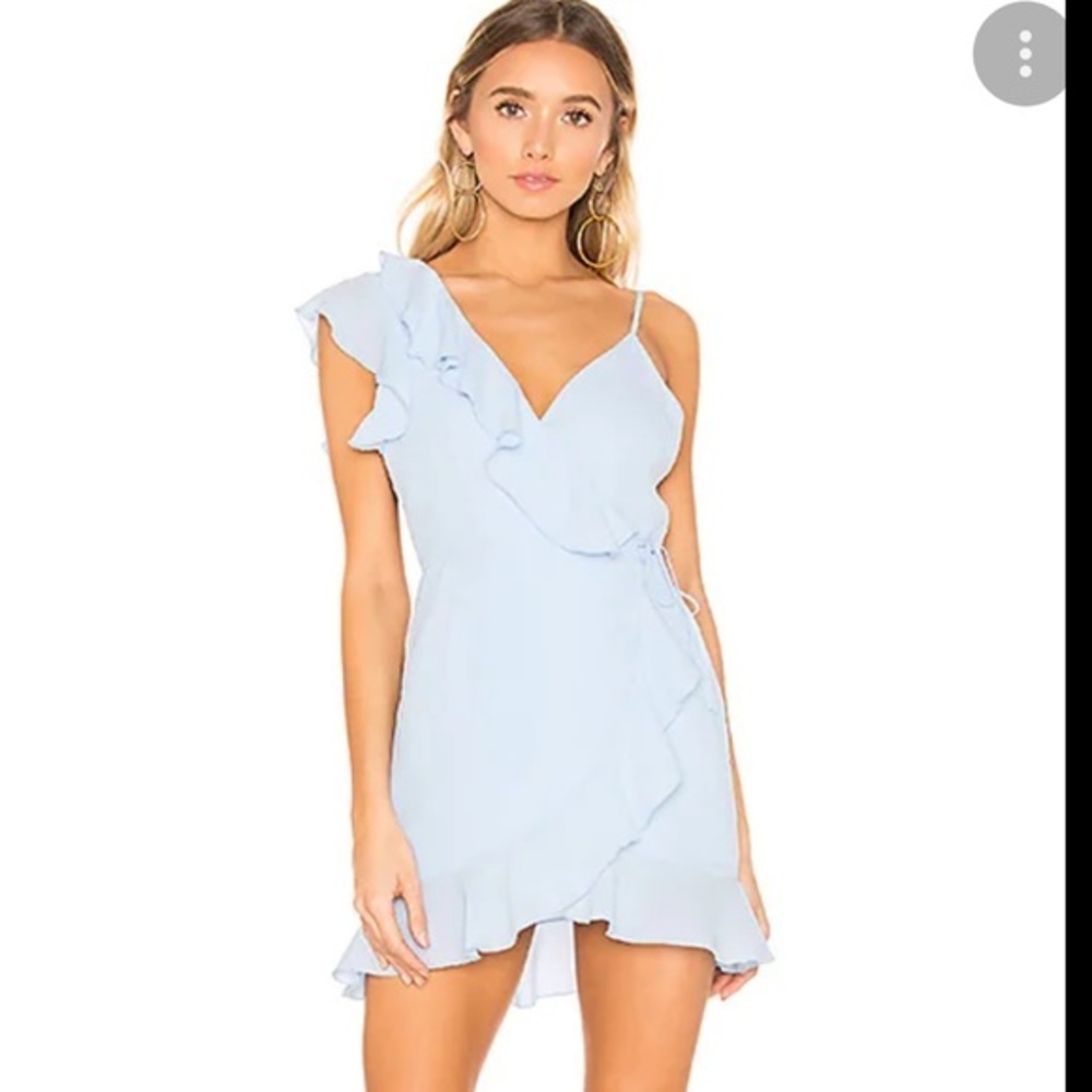 superdown Areanna Dress Small Wrap One Shoulder Dress Baby Blue NEW $88